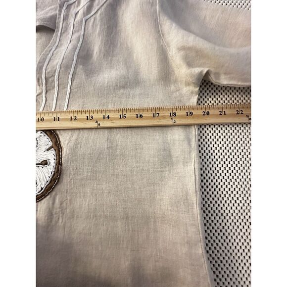 BARBARA GERWIT Linen Blouse Top S/M Tunic‎ Beaded Shirt Sand Dollar Ivory Beach - Picture 8 of 12